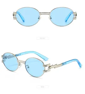 Detailed front and side views of punk sunglasses with lightning metal temple design