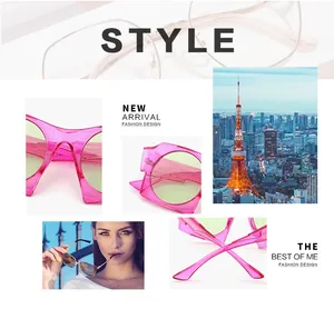 Detailed macro view of trendy pink translucent wide frame sunglasses with thick temples