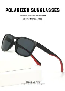 Detail of matte black polarized sports sunglasses with red non-slip inner temples