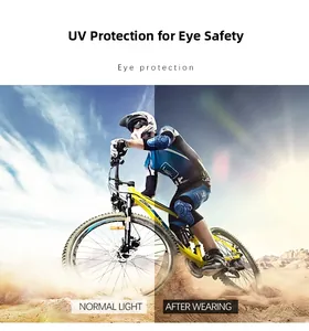 Outdoor cycling goggles showing UV protection effect with normal light contrast view