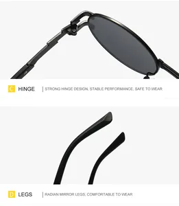 Detail of strong metal hinges and ergonomic curved temple tips on black punk sunglasses