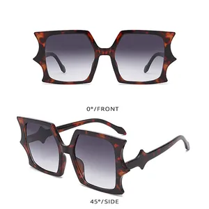 Front and side 45-degree view of tortoise shell star-shaped oversized sunglasses