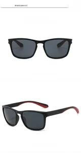 Polarized square sunglasses detail with black frames and red-black inner temples