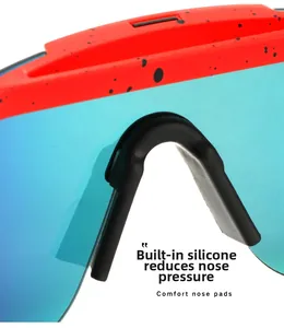 Detail view of outdoor sports sunglasses showing soft silicone nose pads for comfort