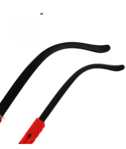 Detail of ergonomic matte black eyewear temples with anti-slip red speckled tips