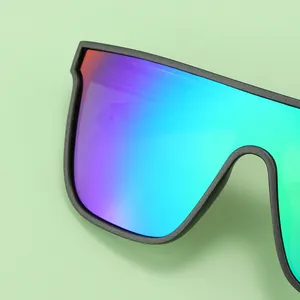 Matte black oversized sports sunglasses with polarized one-piece colorful gradient lens