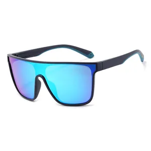 Polarized sports sunglasses with blue mirrored lens and matte frame for cycling and running