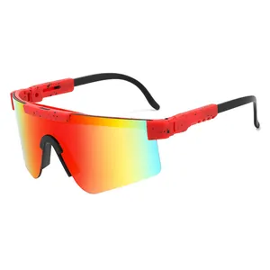 Outdoor polarized sports sunglasses with red splatter frame and colorful gradient lens