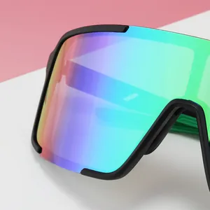 Outdoor sports cycling sunglasses with large colorful coated lenses and black matte frame