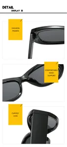 Detail display showing durable hinges, comfortable nose pads, and ergonomic temples of sunglasses