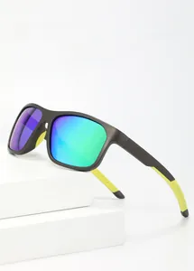 Detail view of sport polarized sunglasses with UV400 protection and matte black frames