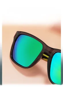 Detailed close-up of polarized outdoor sports sunglasses with durable brown frames