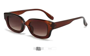 Side view of trendy small rectangle sunglasses with tortoiseshell frame and gradient lenses