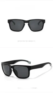 Dual view of black polarized sports sunglasses with gray inner temples and gray lenses