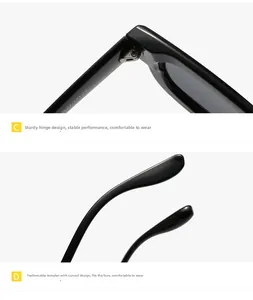 Detail of durable metal hinges and ergonomic curved temples of black sunglasses