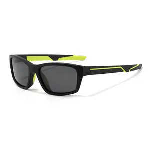 Matte black sports sunglasses with neon green accents and polarized lenses for cycling
