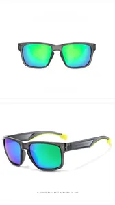 Close-up of polarized sunglasses with transparent grey frame and bright yellow arms