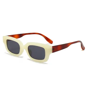 Retro rectangle sunglasses with cream white frame and tortoiseshell arms in a 45-degree view
