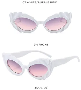 Λεπτομερείς όψεις για λευκά γυαλιά ηλίου cat eye με μωβ διαβαθμισμένους φακούς