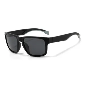 Polarized sports sunglasses in matte black with rectangular frame for outdoor cycling