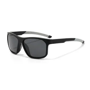 Matte black sports polarized sunglasses with lightweight frame for cycling and running