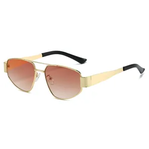 Lunettes de Soleil Homme Mode Pilote Géométrique Monture en Métal Double Pont Protection UV400 Lunettes pour Voyage Fête