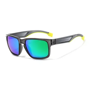 Polarized sports sunglasses with grey matte frame and colorful mirror lenses for cycling