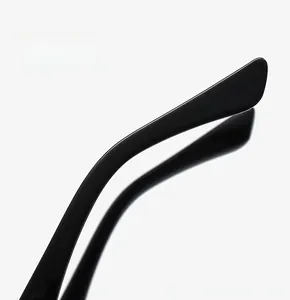 Detail of glossy black eyewear temples featuring ergonomic non-slip design and comfort