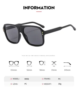 Detailed size specifications and frame dimensions for M481 oversized sunglasses
