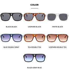 Detailed grid of oversized square sunglasses showing seven stylish color options in flat lay