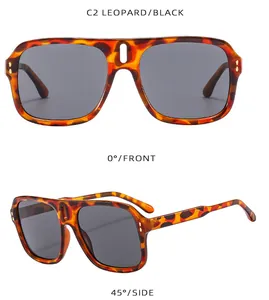 Front and side views of leopard print aviator sunglasses with black polarized lenses
