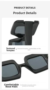 Detail view of large square sunglasses showing sturdy hinges and comfortable nose pads