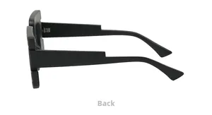 Detail view showing the thick side temples and sturdy back profile of black square sunglasses