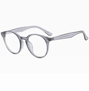 Detail view of model ZN3851 gray translucent round frame glasses with size specifications