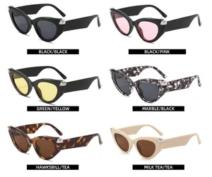 Rasteransicht von Vintage Cat-Eye Sonnenbrillen in verschiedenen Farben mit breiten Bügeln
