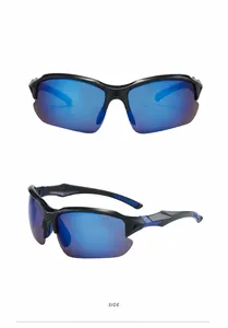 Polarisierte Sportsonnenbrille mit schwarz-blauem Rahmen und blau verspiegelten Gläsern