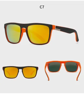 Polarized sports sunglasses in matte black and orange showing multi-angle frame views