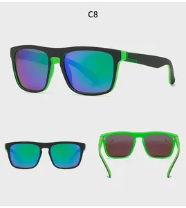 Polarized sports sunglasses C8 with matte black frame, neon green accents, and colorful lenses