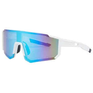White sports sunglasses with large colorful mirrored lenses and lightweight frames