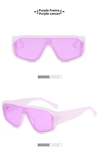 Vues de face et de profil de lunettes de soleil masque violettes au design futuriste