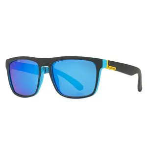 Polarized sports sunglasses with black and blue frame and reflective blue lenses