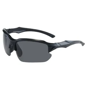 Polarisierte Sport-Sonnenbrille mit schwarzem Rahmen und dunkelgrauen Halbrandgläsern