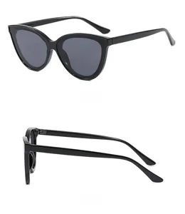 Side and back view of black cat-eye sunglasses with minimalist vintage frames