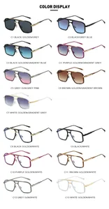 Vista de trece variantes de color de gafas de sol vintage con montura metálica cuadrada