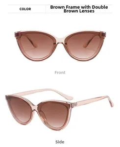 Front and side views of cat eye tea-colored sunglasses with gradient lenses