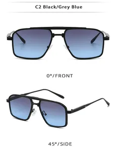 Detalle de gafas de sol cuadradas de metal para hombre con vista frontal y de perfil