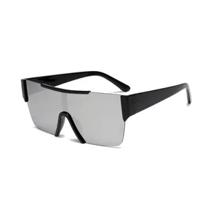 Integrated Shield Sunglasses For Men Women Rimless Oversized Flat Top Mirror Lens UV400 Cycling Sports Eyewear Futuristic Fashion Glasses