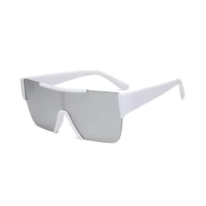 White rimless wraparound sunglasses with silver mirror lens for sports and cycling
