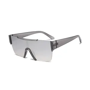 Frameless oversized dark grey gradient shield sunglasses for sport and cycling use