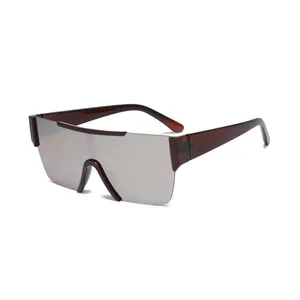 Unisex rimless shield sunglasses with brown frame and mirror lenses for cycling